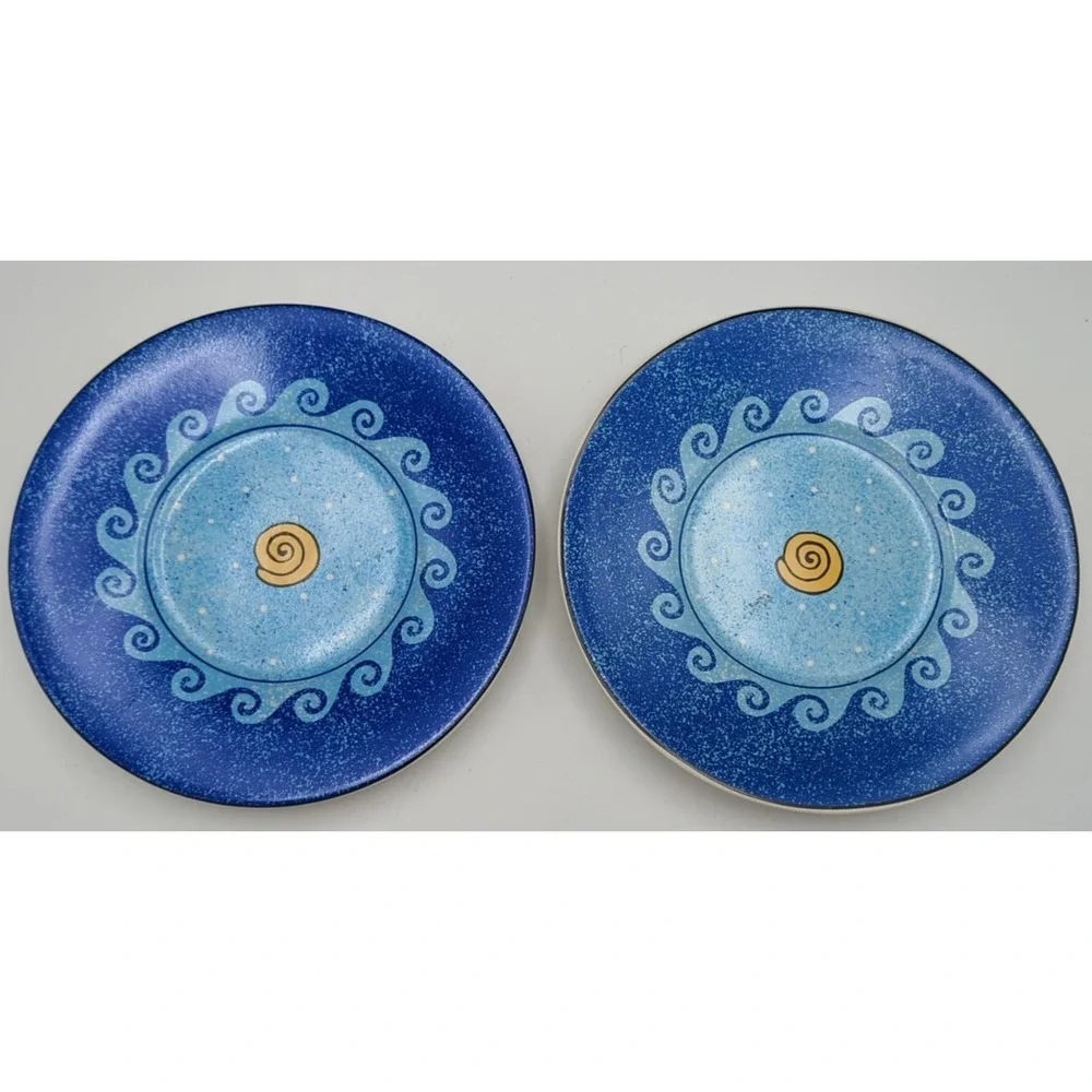 Sango 2 Small Plates Pisces Artist Sue‎ Zipkin Vibrant Blues Beach Shell Summer